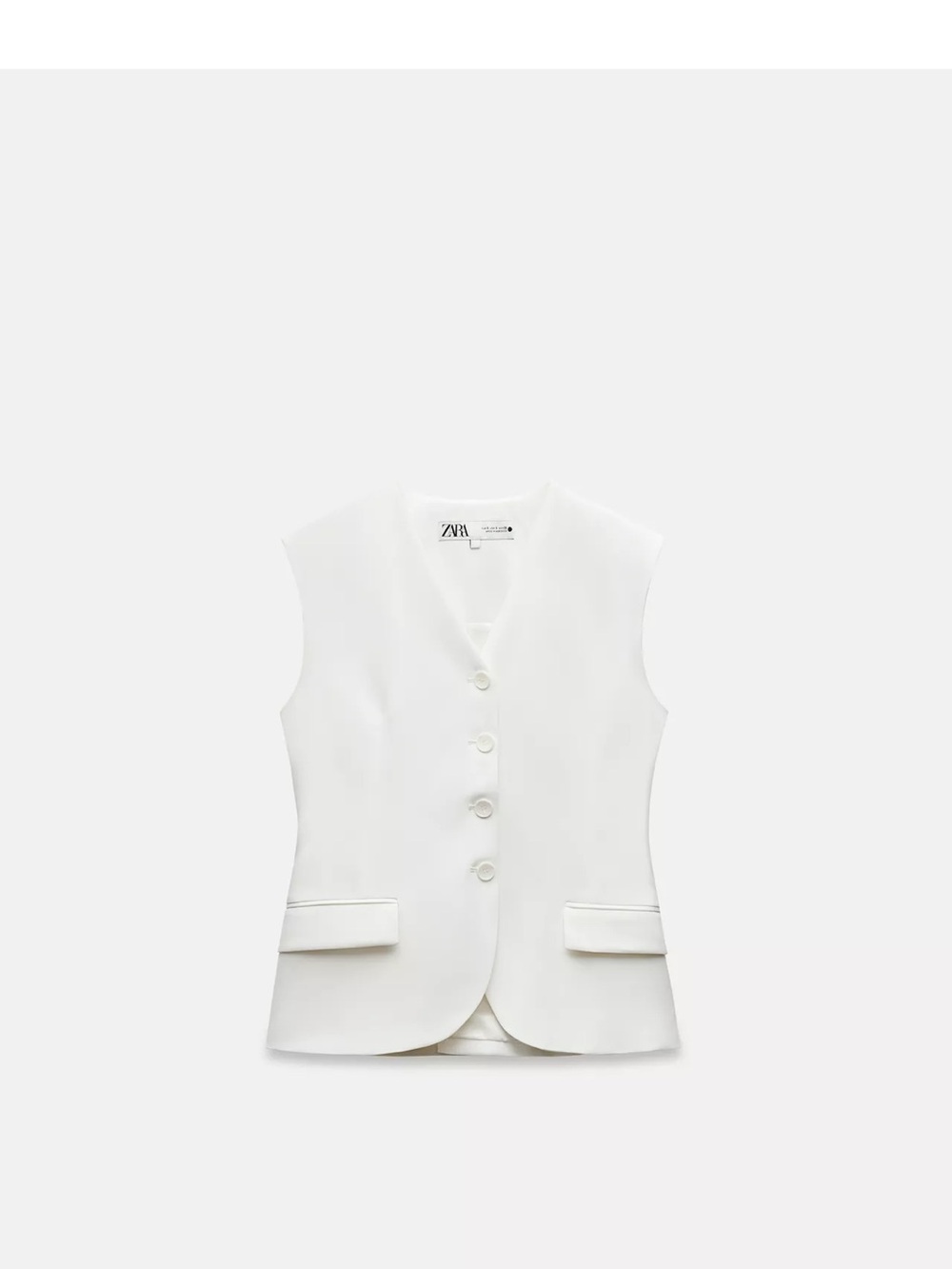 Zara White Sleeveless Tailored Button Vest